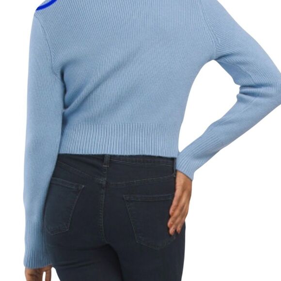 Happily Grey Cropped Ribbed Design Sweater. Size: Medium Color: Lt. Blue - Picture 2 of 8